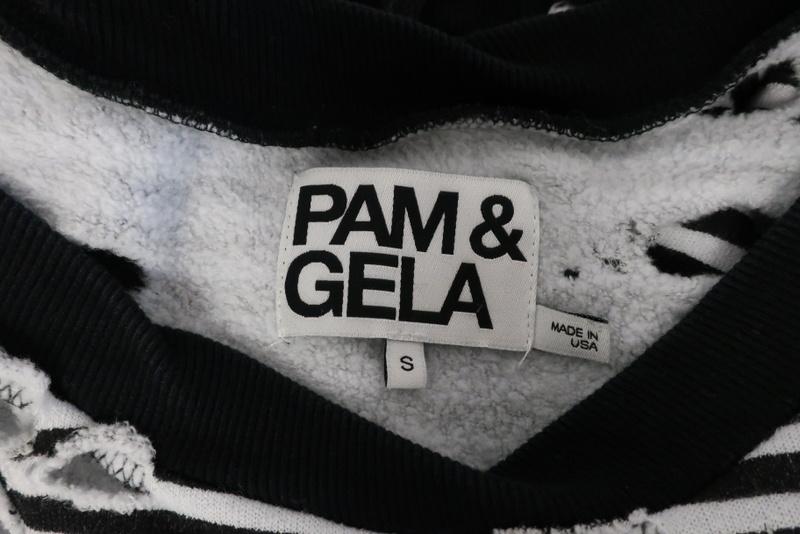 Pam &amp; Gela Side Slit Sweatshirt Black/White Striped Destroyed Fleece Size Small available at CelebrityOwned.com img_10