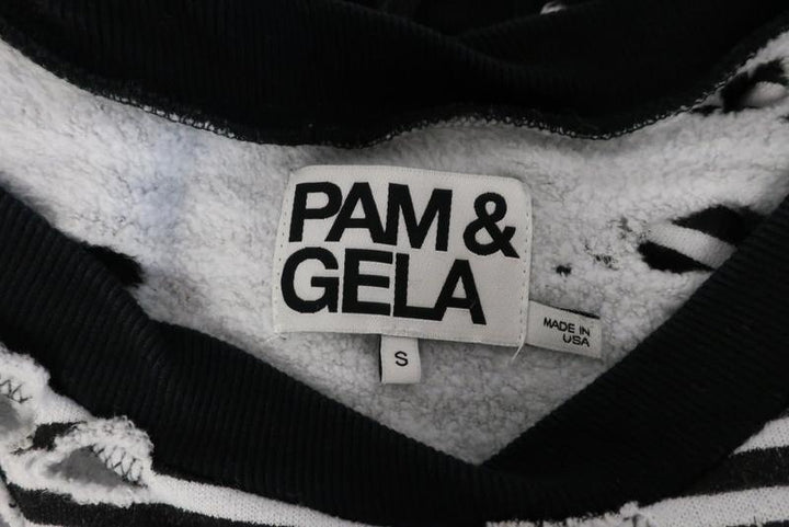 Pam &amp; Gela Side Slit Sweatshirt Black/White Striped Destroyed Fleece Size Small available at CelebrityOwned.com img_10
