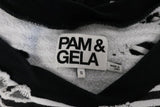Pam & Gela Side Slit Sweatshirt Black/White Striped Destroyed Fleece Size Small available at CelebrityOwned.com img_10
