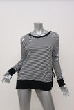 Pam & Gela Side Slit Sweatshirt Black/White Striped Destroyed Fleece Size Small available at CelebrityOwned.com img_1