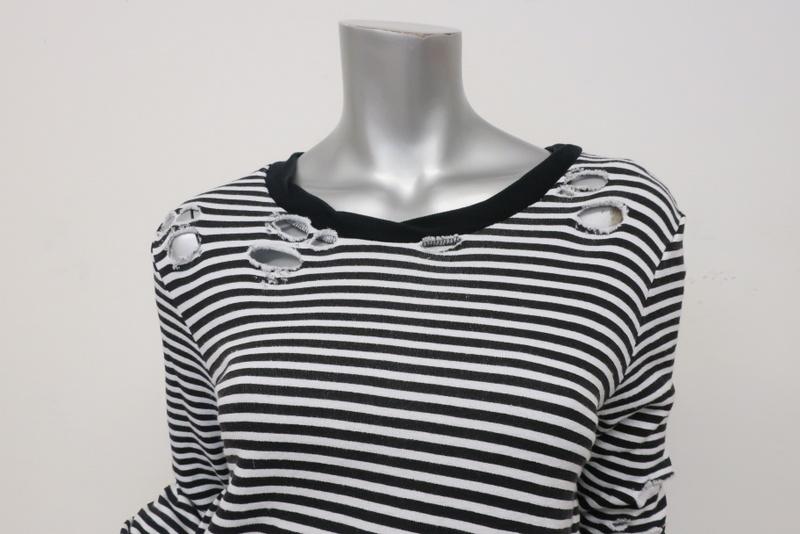 Pam &amp; Gela Side Slit Sweatshirt Black/White Striped Destroyed Fleece Size Small available at CelebrityOwned.com img_2