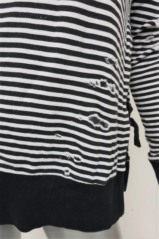 Pam &amp; Gela Side Slit Sweatshirt Black/White Striped Destroyed Fleece Size Small available at CelebrityOwned.com img_3