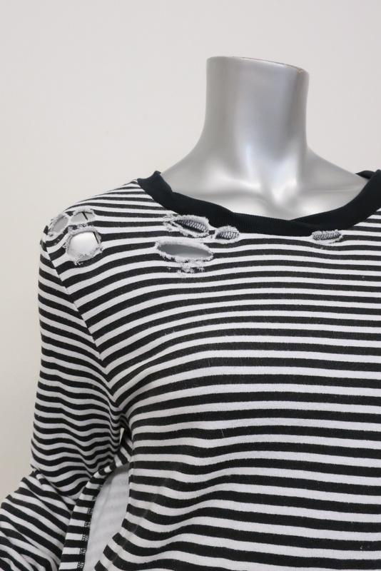 Pam &amp; Gela Side Slit Sweatshirt Black/White Striped Destroyed Fleece Size Small available at CelebrityOwned.com img_5