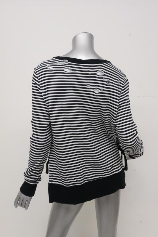 Pam &amp; Gela Side Slit Sweatshirt Black/White Striped Destroyed Fleece Size Small available at CelebrityOwned.com img_6