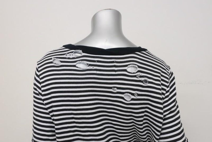 Pam &amp; Gela Side Slit Sweatshirt Black/White Striped Destroyed Fleece Size Small available at CelebrityOwned.com img_7