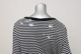 Pam & Gela Side Slit Sweatshirt Black/White Striped Destroyed Fleece Size Small available at CelebrityOwned.com img_7