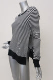Pam & Gela Side Slit Sweatshirt Black/White Striped Destroyed Fleece Size Small available at CelebrityOwned.com img_9