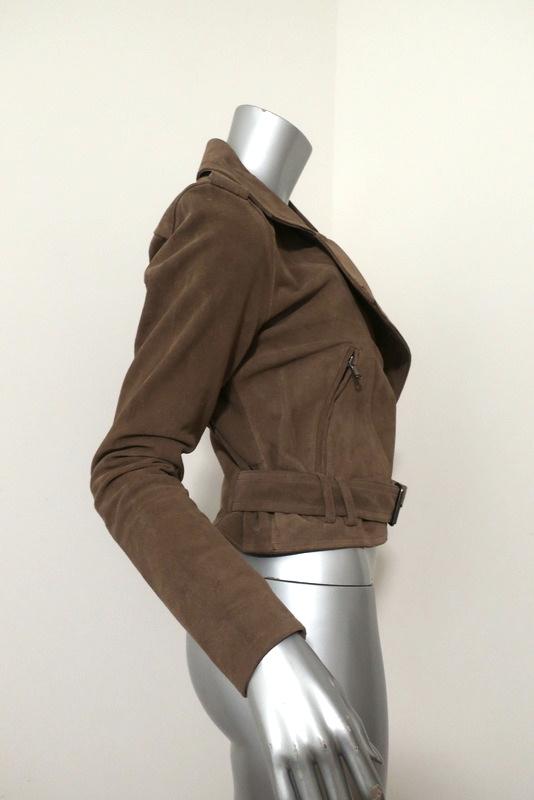 Parker Ace Suede Motorcycle Jacket Taupe Beige Size Extra Small Biker Jacket available at CelebrityOwned.com img_3