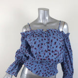 Parker Cold Shoulder Blouse Tori Blue Floral Print Sz Small Long Sleeve Top NEW available at CelebrityOwned.com img_1