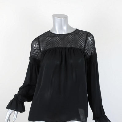 Parker Lace Yoke Blouse Antonia Black Silk Size Extra Small Long Sleeve Top available at CelebrityOwned.com img_1