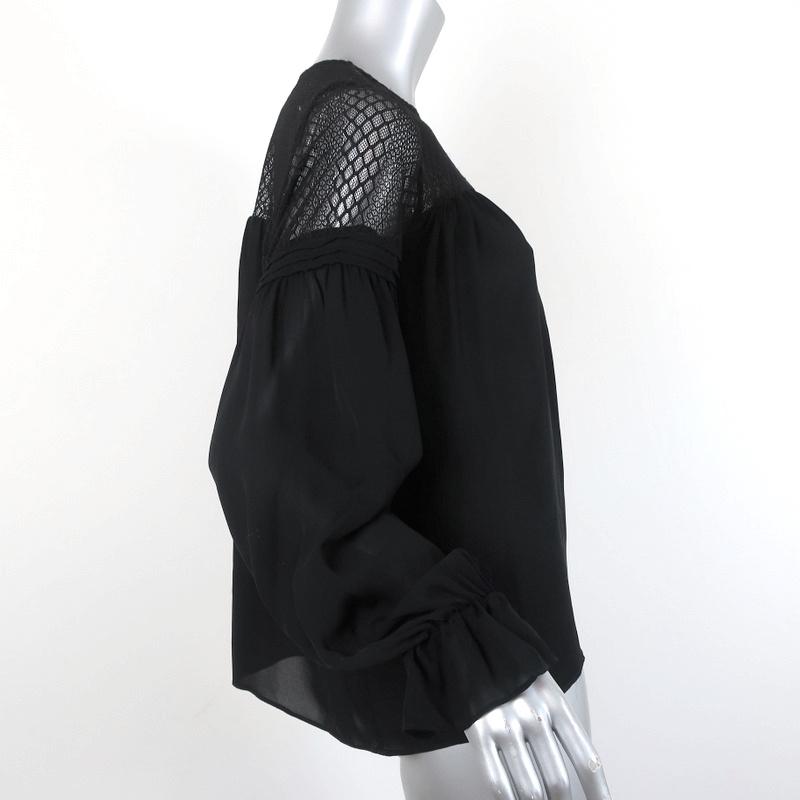 Parker Lace Yoke Blouse Antonia Black Silk Size Extra Small Long Sleeve Top available at CelebrityOwned.com img_4