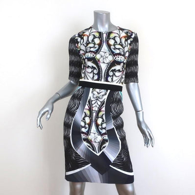 Peter Pilotto Dress Mirrored Print Crepe Size US 2 Short Sleeve Belted Sheath available at CelebrityOwned.com img_1