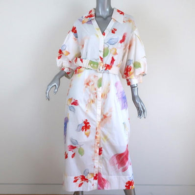 Peter Pilotto Shirtdress White Floral Print Size 12 Puff Sleeve Midi Dress NEW available at CelebrityOwned.com img_1