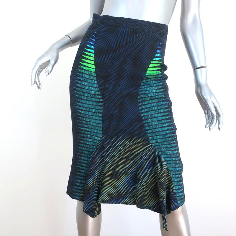 Peter Pilotto Skirt Blue/Green Printed Stretch Crepe Size US 4 NEW available at CelebrityOwned.com img_1