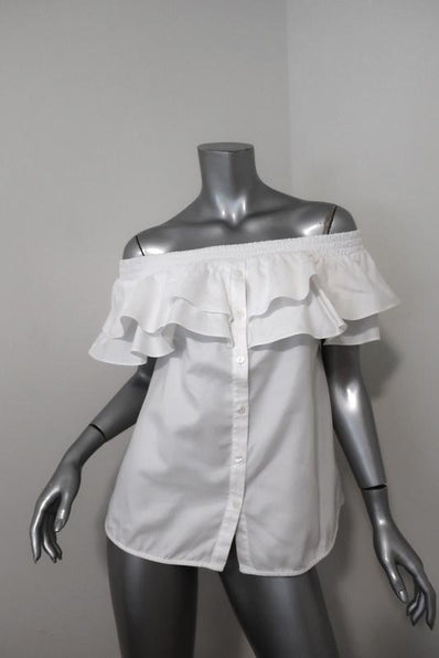 Petersyn Off the Shoulder Top Skye White Ruffled Cotton Size Small available at CelebrityOwned.com img_1