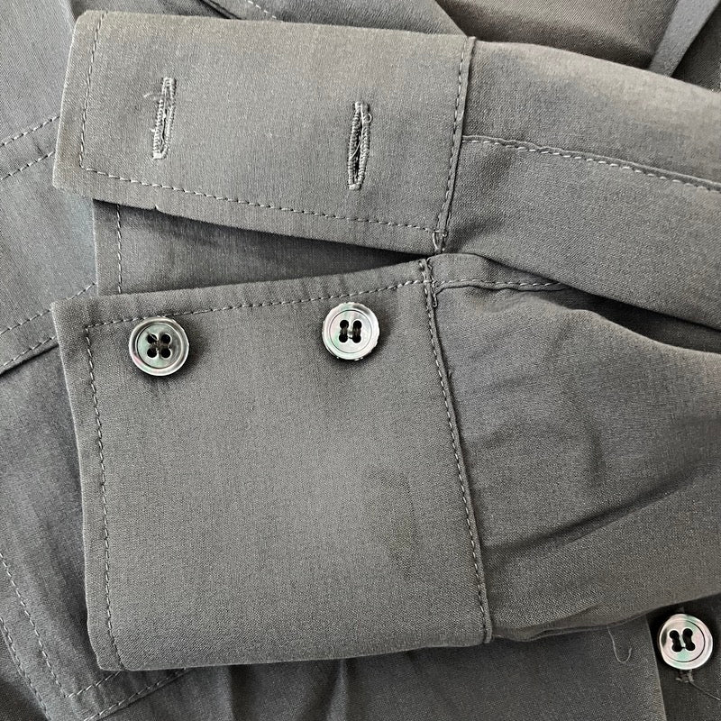 Theory Button Down Shirt Gray Stretch Cotton Size Petite 3/4 Sleeve Top