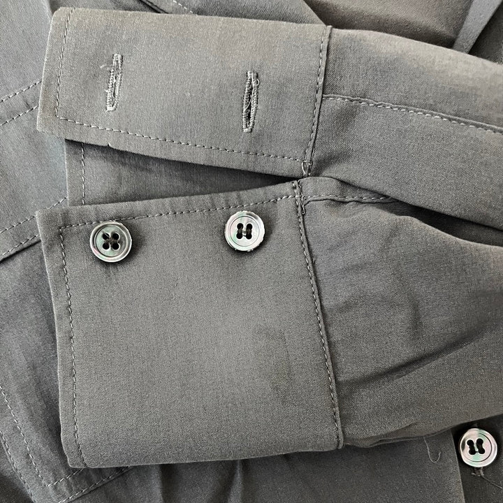 Theory Button Down Shirt Gray Stretch Cotton Size Petite 3/4 Sleeve Top