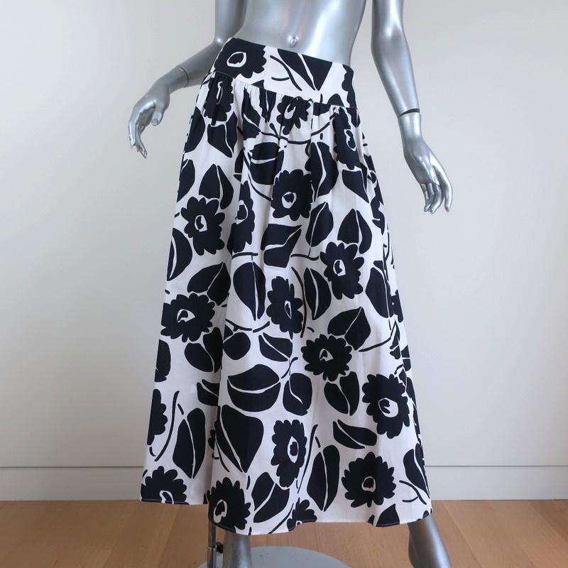 Piazza Sempione A-Line Midi Skirt Black/White Floral Print Cotton Size 42 available at CelebrityOwned.com img_1