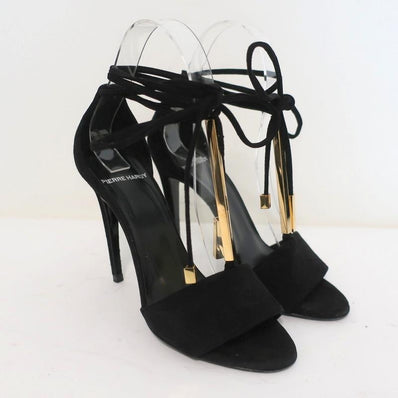 Pierre Hardy Blondie Sandals Black Suede Size 35 Open Toe Ankle Wrap Heels available at CelebrityOwned.com img_1