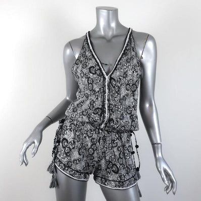 Poupette St Barth Romper Bety White/Black Floral Print Size Extra Small available at CelebrityOwned.com img_1