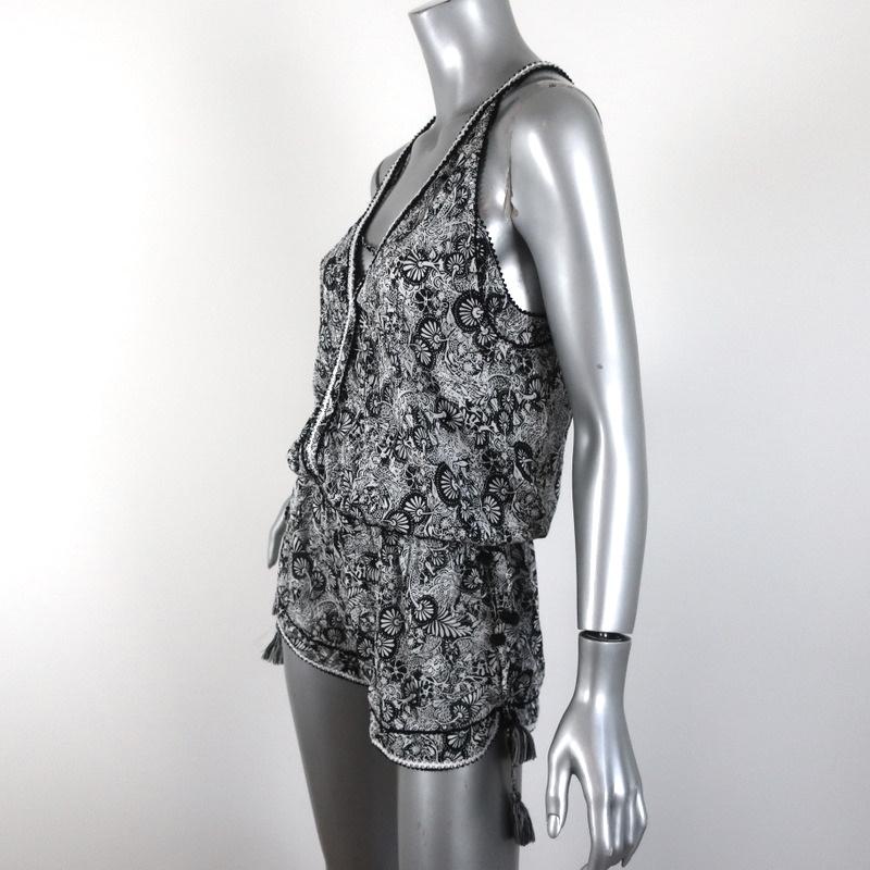 Poupette St Barth Romper Bety White/Black Floral Print Size Extra Small available at CelebrityOwned.com img_3