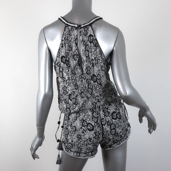 Poupette St Barth Romper Bety White/Black Floral Print Size Extra Small available at CelebrityOwned.com img_6