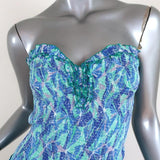 Poupette St Barth Strapless Mini Dress Aqua/Blue Smocked Printed Size Medium available at CelebrityOwned.com img_2