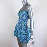 Poupette St Barth Strapless Mini Dress Aqua/Blue Smocked Printed Size Medium available at CelebrityOwned.com img_3