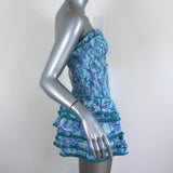Poupette St Barth Strapless Mini Dress Aqua/Blue Smocked Printed Size Medium available at CelebrityOwned.com img_4