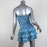 Poupette St Barth Strapless Mini Dress Aqua/Blue Smocked Printed Size Medium available at CelebrityOwned.com img_5