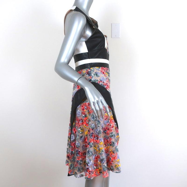 Prabal Gurung Asymmetric Cutout Dress Leather-Trim Floral Lace Size 4 available at CelebrityOwned.com img_4