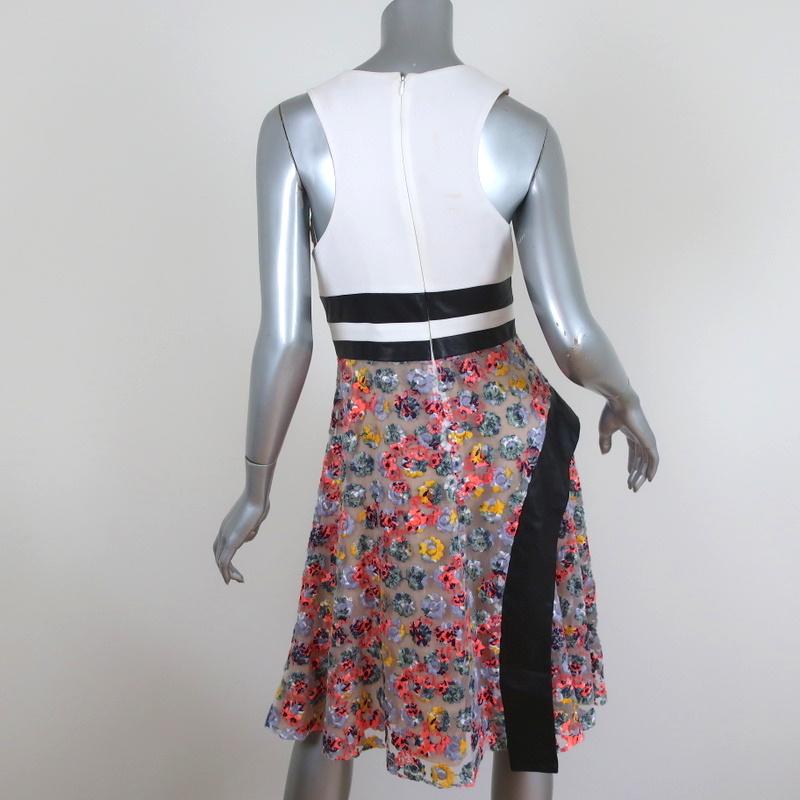 Prabal Gurung Asymmetric Cutout Dress Leather-Trim Floral Lace Size 4 available at CelebrityOwned.com img_6
