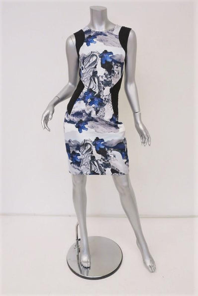 Prabal Gurung Dress White/Black Floral Print Satin Size 2 Sleeveless Sheath available at CelebrityOwned.com img_1