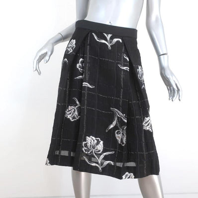 Prabal Gurung Pleated Skirt Black/Silver Metallic Floral Jacquard Size 6 available at CelebrityOwned.com img_1