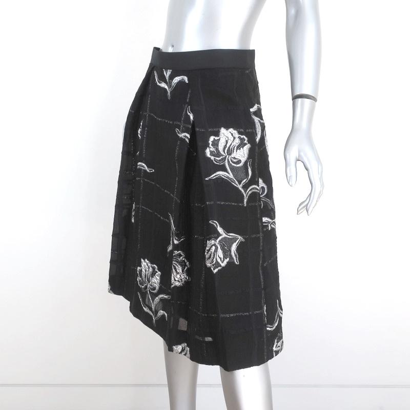 Prabal Gurung Pleated Skirt Black/Silver Metallic Floral Jacquard Size 6 available at CelebrityOwned.com img_2