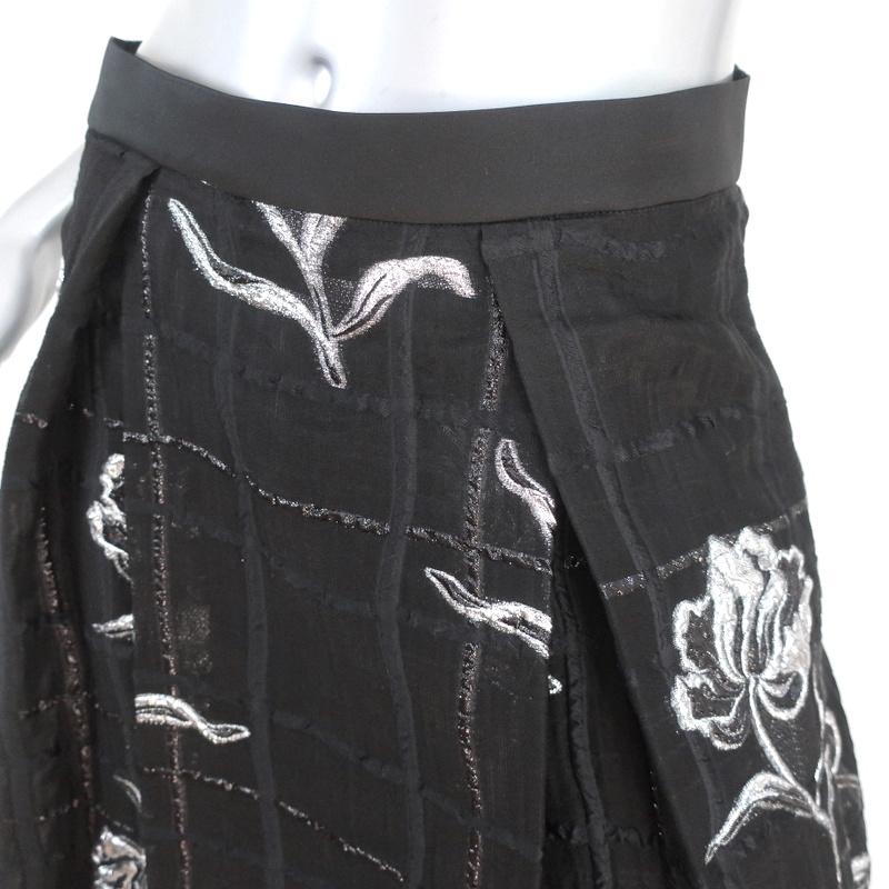 Prabal Gurung Pleated Skirt Black/Silver Metallic Floral Jacquard Size 6 available at CelebrityOwned.com img_3