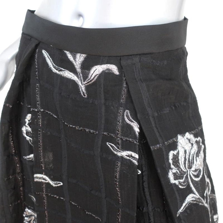 Prabal Gurung Pleated Skirt Black/Silver Metallic Floral Jacquard Size 6 available at CelebrityOwned.com img_3