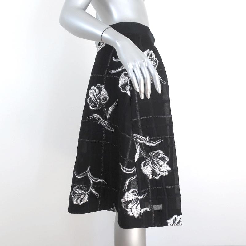 Prabal Gurung Pleated Skirt Black/Silver Metallic Floral Jacquard Size 6 available at CelebrityOwned.com img_4