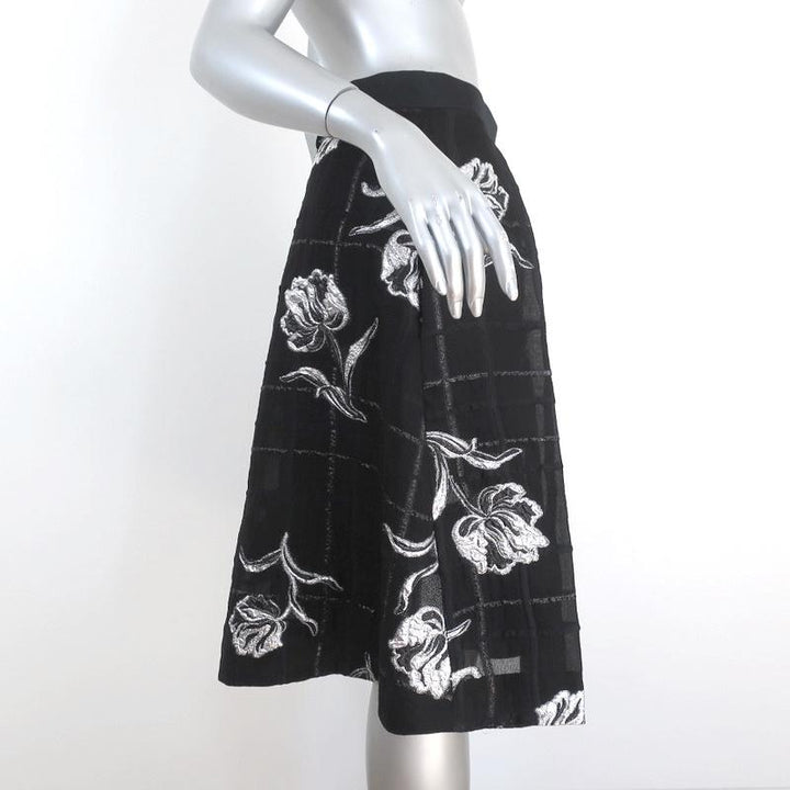 Prabal Gurung Pleated Skirt Black/Silver Metallic Floral Jacquard Size 6 available at CelebrityOwned.com img_4