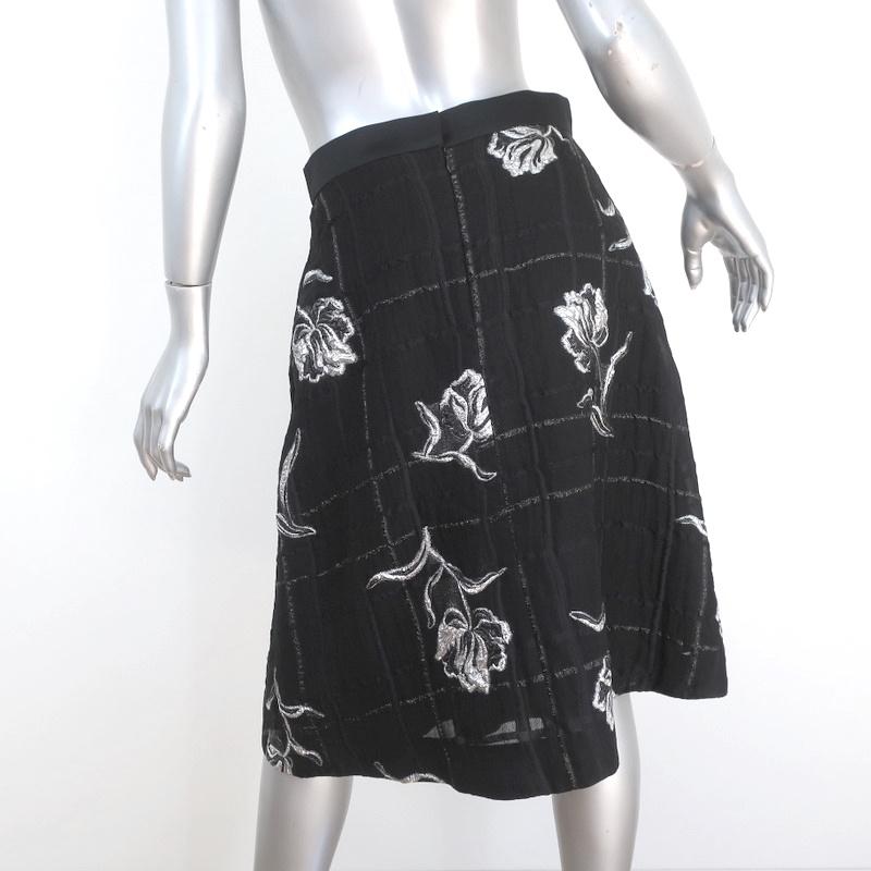 Prabal Gurung Pleated Skirt Black/Silver Metallic Floral Jacquard Size 6 available at CelebrityOwned.com img_5