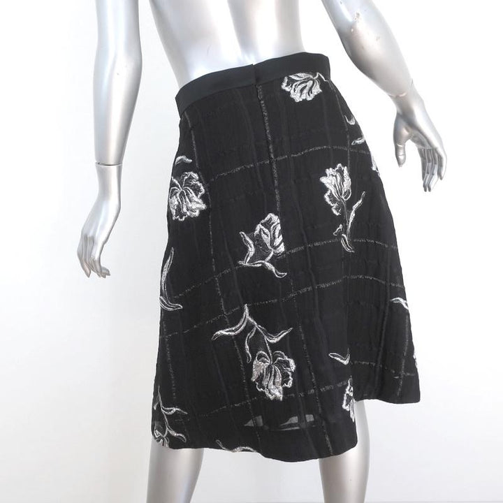 Prabal Gurung Pleated Skirt Black/Silver Metallic Floral Jacquard Size 6 available at CelebrityOwned.com img_5