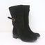Prada Boots Black Buckled Suede Size 37.5 Low Heel Mid-Calf