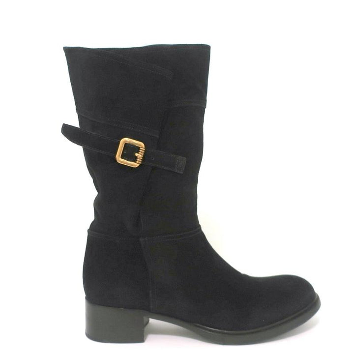 Prada Boots Black Buckled Suede Size 37.5 Low Heel Mid-Calf available at CelebrityOwned.com img_3