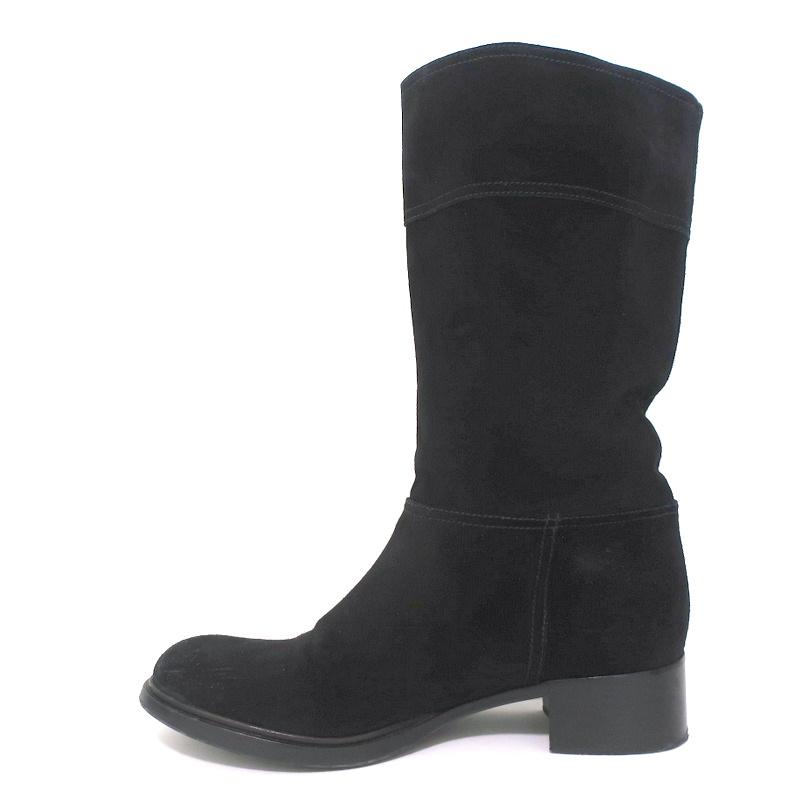 Prada Boots Black Buckled Suede Size 37.5 Low Heel Mid-Calf available at CelebrityOwned.com img_8