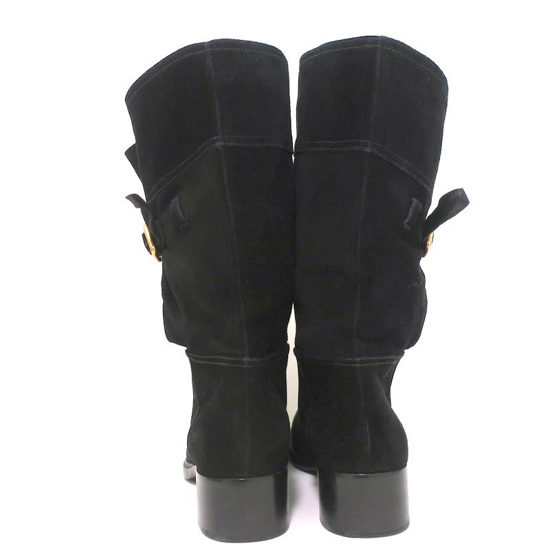 Prada Boots Black Buckled Suede Size 37.5 Low Heel Mid-Calf available at CelebrityOwned.com img_9