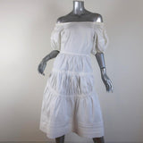 Prada Off the Shoulder Dress White Ruched Tiered Cotton Size 42 available at CelebrityOwned.com img_1
