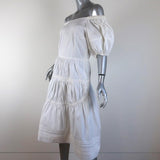 Prada Off the Shoulder Dress White Ruched Tiered Cotton Size 42 available at CelebrityOwned.com img_3
