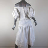 Prada Off the Shoulder Dress White Ruched Tiered Cotton Size 42 available at CelebrityOwned.com img_6