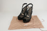 Prada Platform Slingback Sandals Black Leather & Mesh Size 38.5 Peep Toe Heel