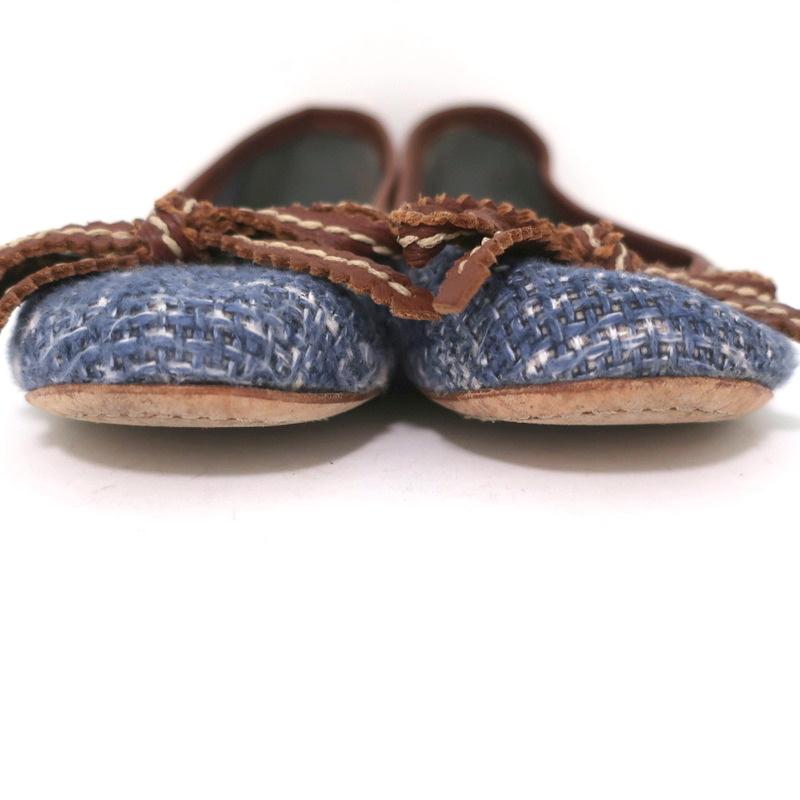 Prada Tweed Ballet Flats with Leather Bow Blue/Brown Size 37 available at CelebrityOwned.com img_4